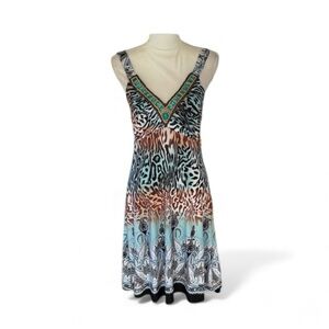 VENUS turquoise animal print embellished faux gem midi dress body con medium